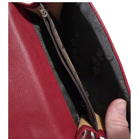Vintage Red Leather Clutch Wallet Crossbody Bag Purse, Rhinestones - Picture 4 of 6